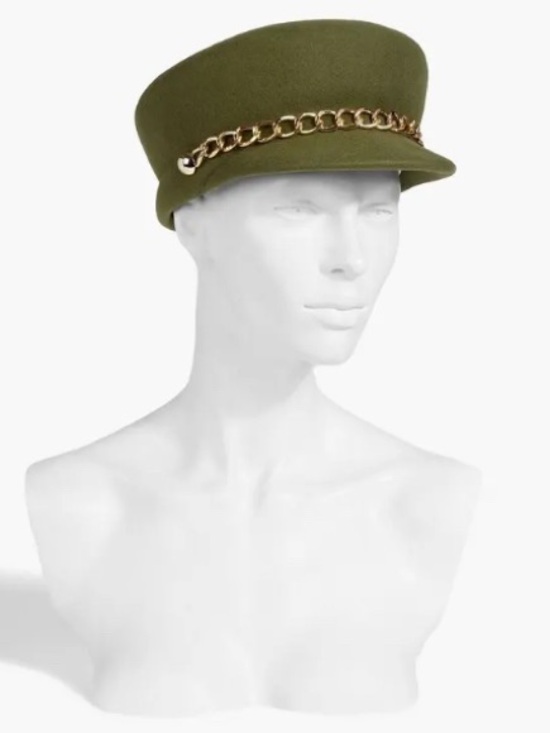 EUGENIA KIM Sabrina Chaintrimmed Wooltelt Cap. Leaf Green / Olive. Brand New 295